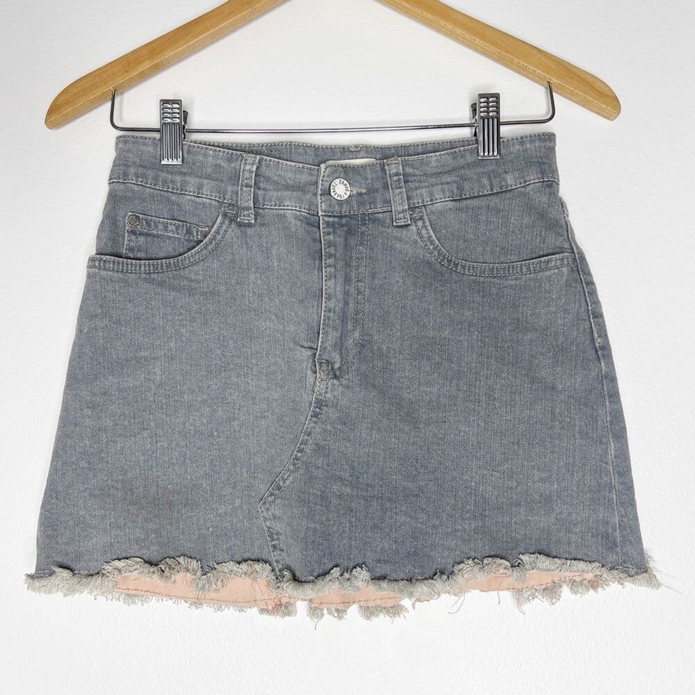 Zadig & Voltaire Raw Hem y2K Frayed Denim Mini Skirt Gray Size 34 XS